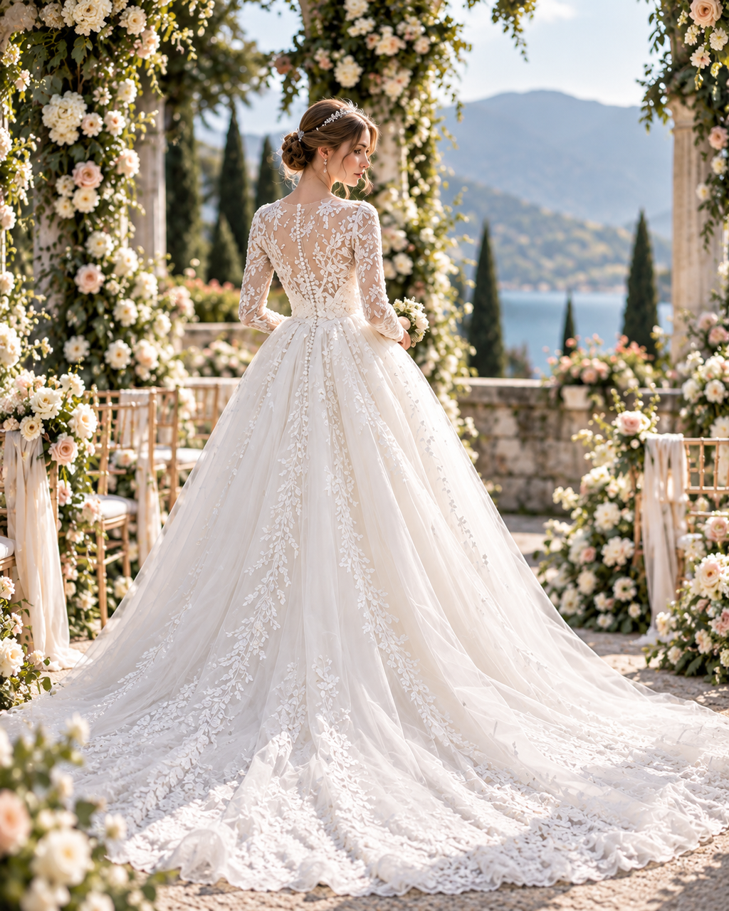 Llaea Elowen Long Sleeve Lace A-Line Wedding Dress with Floral Appliqué