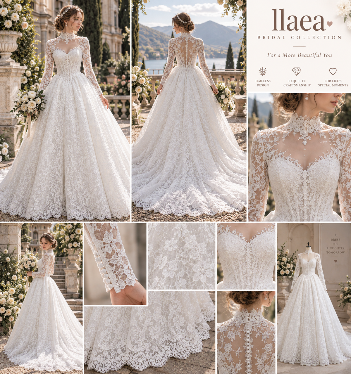 Llaea Celestine High Neck Long Sleeve Lace Ball Gown Wedding Dress