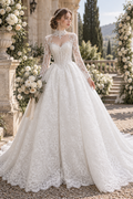 Llaea Celestine High Neck Long Sleeve Lace Ball Gown Wedding Dress
