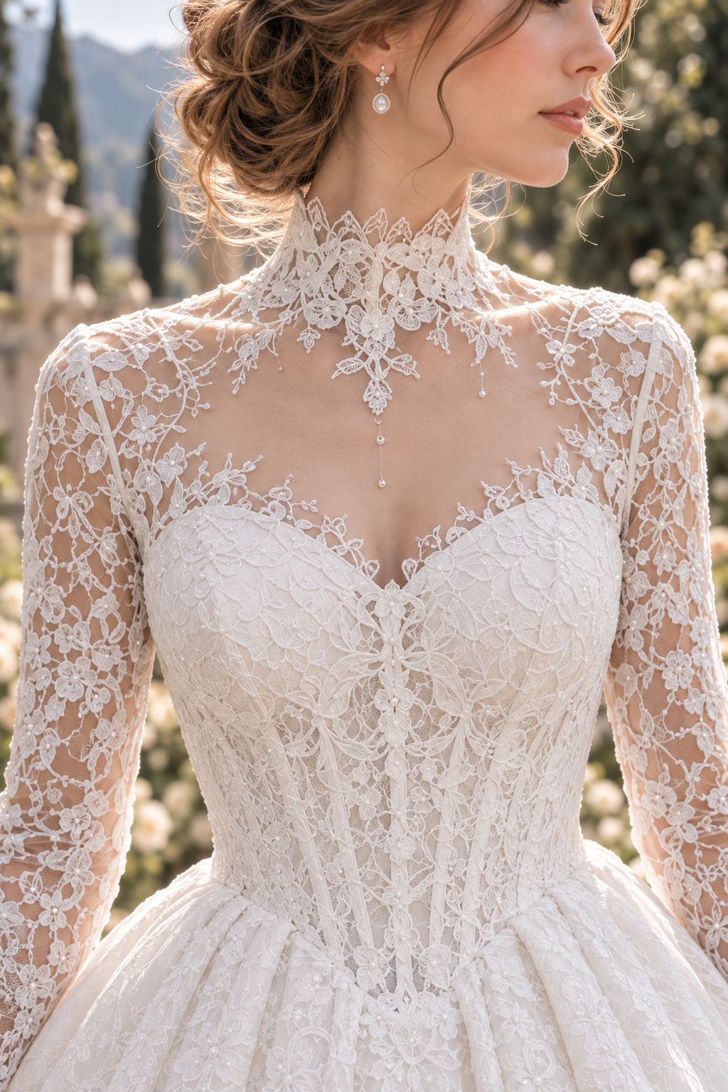 Llaea Celestine High Neck Long Sleeve Lace Ball Gown Wedding Dress