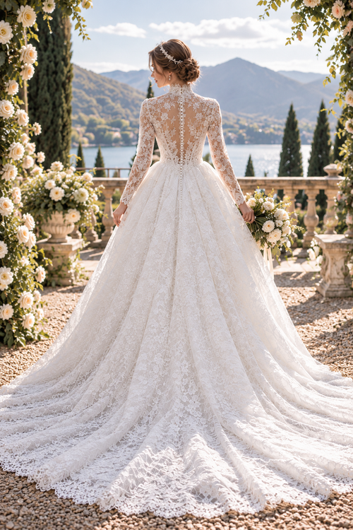 Llaea Celestine High Neck Long Sleeve Lace Ball Gown Wedding Dress