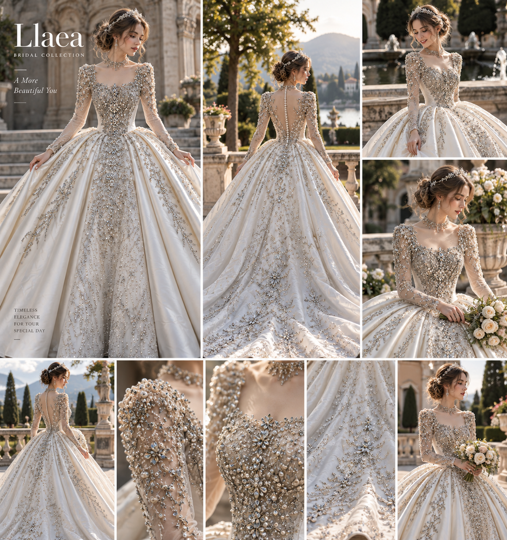 Llaea Aurelia Luxury Beaded Long Sleeve Ball Gown Wedding Dress