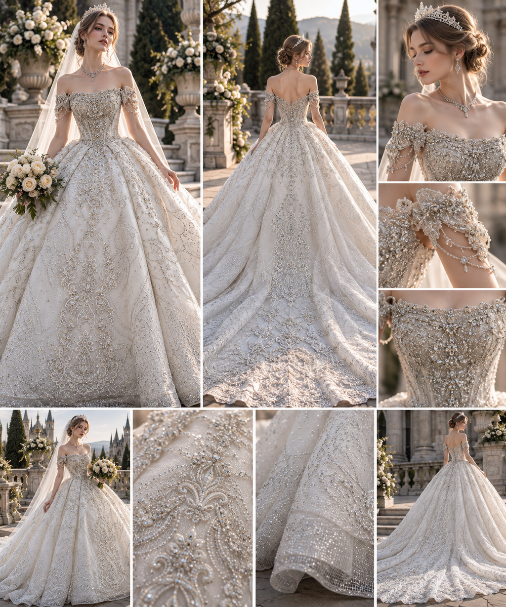 Llaea Evelina Off-Shoulder Long Sleeve Lace A-Line Wedding Dress with Cathedral Train